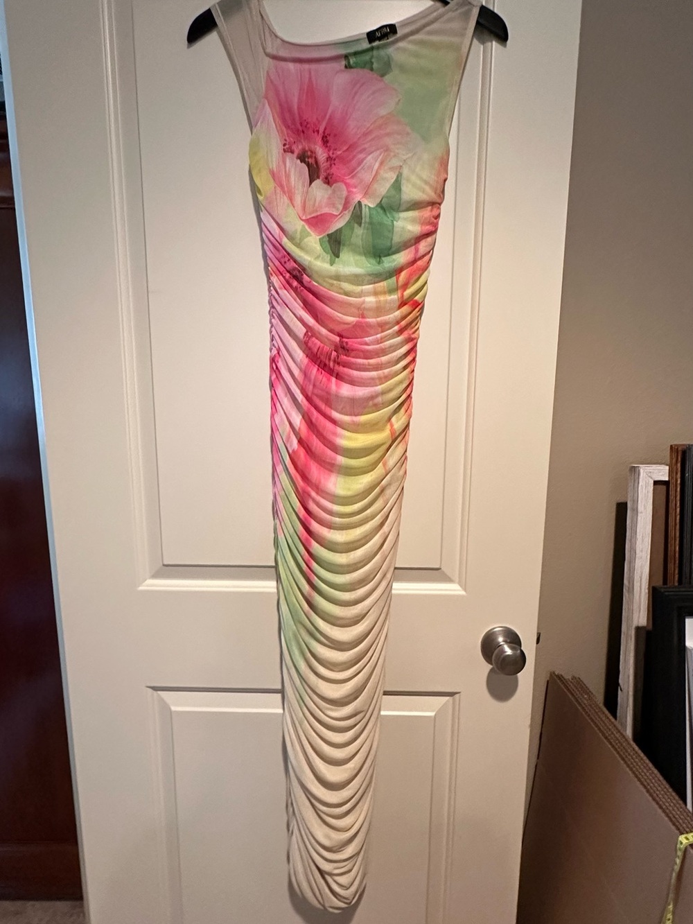AFRM Floral Sheer Overlay Dress in Pink, Green, Yellow